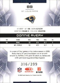 2009 Donruss Limited #89 Donnie Avery Back