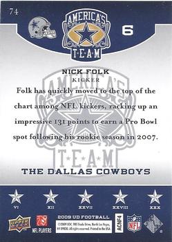 2009 Upper Deck America's Team #74 Nick Folk Back