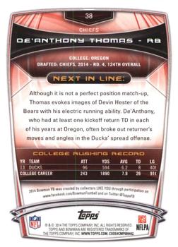 2014 Bowman - Rookies Black #38 De’Anthony Thomas Back