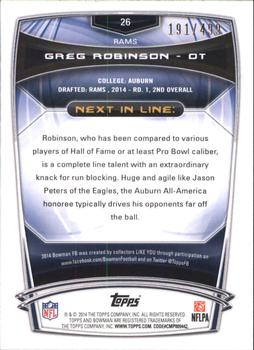 2014 Bowman - Rookies Blue #26 Greg Robinson Back