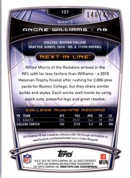 2014 Bowman - Rookies Blue #101 Andre Williams Back