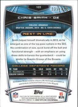 2014 Bowman - Rookies Blue #103 Chris Smith Back