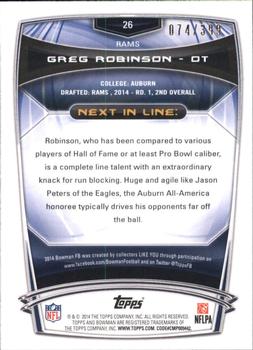 2014 Bowman - Rookies Gold #26 Greg Robinson Back