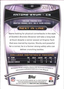 2014 Bowman - Rookies Gold #33 Antone Exum Back