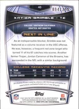 2014 Bowman - Rookies Gold #40 Xavier Grimble Back