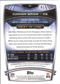 2014 Bowman - Rookies Gold #51 Marion Grice Back