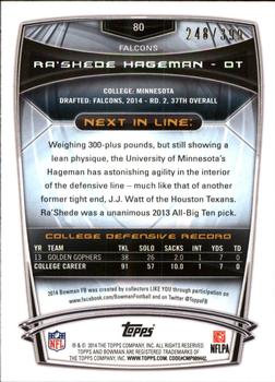 2014 Bowman - Rookies Gold #80 Ra’Shede Hageman Back