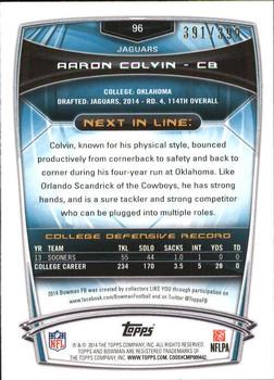2014 Bowman - Rookies Gold #96 Aaron Colvin Back