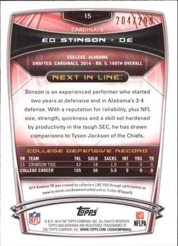 2014 Bowman - Rookies Orange #15 Ed Stinson Back