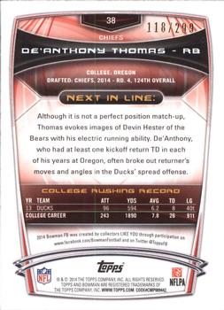 2014 Bowman - Rookies Orange #38 De’Anthony Thomas Back