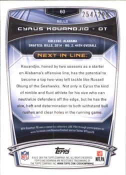 2014 Bowman - Rookies Orange #60 Cyrus Kouandjio Back