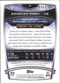 2014 Bowman - Rookies Red #31 Bradley Roby Back
