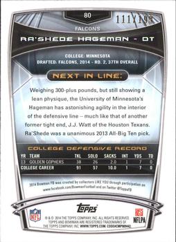 2014 Bowman - Rookies Red #80 Ra’Shede Hageman Back