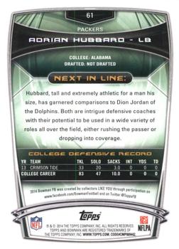 2014 Bowman - Rookies Rainbow Silver Ice #61 Adrian Hubbard Back