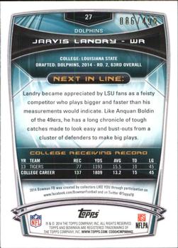 2014 Bowman - Rookies Rainbow Blue #27 Jarvis Landry Back
