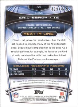 2014 Bowman - Rookies Rainbow Blue #53 Eric Ebron Back