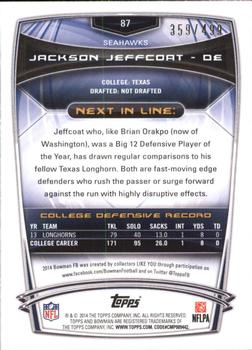 2014 Bowman - Rookies Rainbow Blue #87 Jackson Jeffcoat Back