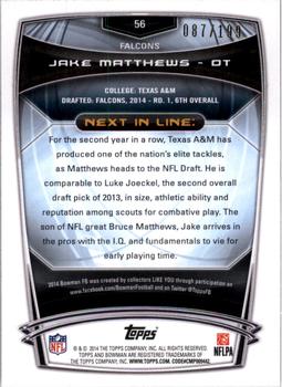 2014 Bowman - Rookies Rainbow Red #56 Jake Matthews Back