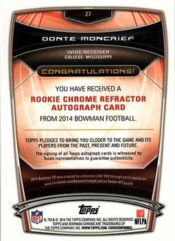 2014 Bowman - Chrome Rookie Autographs Refractors #27 Donte Moncrief Back