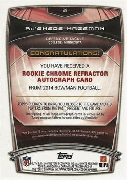2014 Bowman - Chrome Rookie Autographs Refractors #29 Ra'Shede Hageman Back