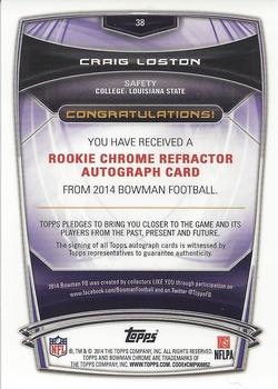 2014 Bowman - Chrome Rookie Autographs Refractors #38 Craig Loston Back