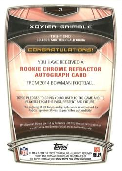 2014 Bowman - Chrome Rookie Autographs Refractors #77 Xavier Grimble Back