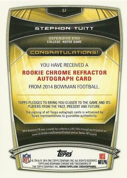 2014 Bowman - Chrome Rookie Autographs Refractors #57 Stephon Tuitt Back