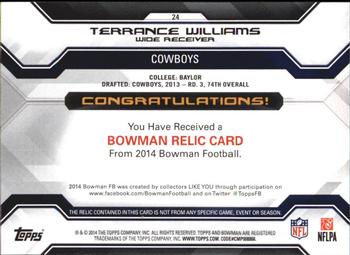 2014 Bowman - Relics Gold #24 Terrance Williams Back