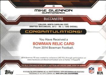 2014 Bowman - Relics Gold #36 Mike Glennon Back