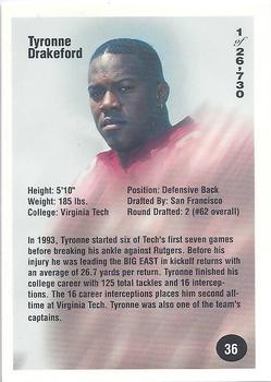 1994 Superior Rookies #36 Tyronne Drakeford Back