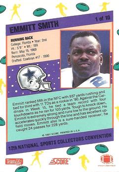 1991 Score 12th National Sports Collectors Convention #1 Emmitt Smith Back