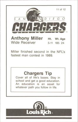 1989 San Diego Chargers Police #11 Anthony Miller Back