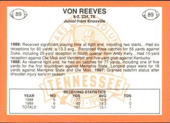 1990 Tennessee Volunteers Centennial #89 Von Reeves Back