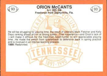 1990 Tennessee Volunteers Centennial #93 Orion McCants Back