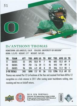 2014 SP Authentic #51 De'Anthony Thomas Back