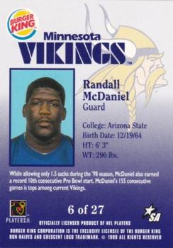 1999 Burger King Minnesota Vikings #6 Randall McDaniel Back