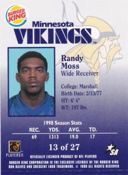 1999 Burger King Minnesota Vikings #13 Randy Moss Back