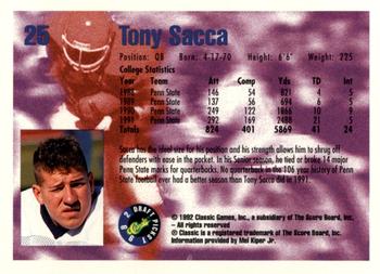 1992 Classic Blister #25 Tony Sacca Back