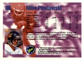1992 Classic Blister #36 Mike Pawlawski Back