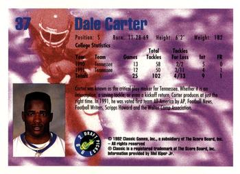 1992 Classic Blister #37 Dale Carter Back