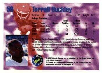 1992 Classic Blister #59 Terrell Buckley Back