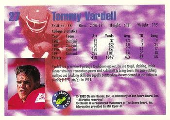1992 Classic Blister #27 Tommy Vardell Back
