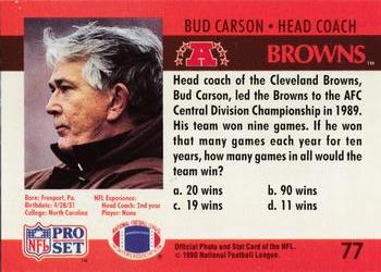 1990 Pro Set FACT Cincinnati #77 Bud Carson Back