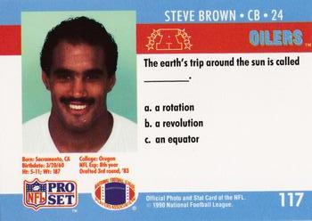1990 Pro Set FACT Cincinnati #117 Steve Brown Back