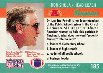 1990 Pro Set FACT Cincinnati #185 Don Shula Back