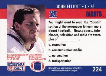 1990 Pro Set FACT Cincinnati #224 John Elliott Back