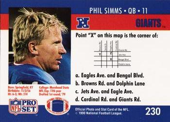 1990 Pro Set FACT Cincinnati #230 Phil Simms Back
