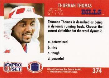 1990 Pro Set FACT Cincinnati #374 Thurman Thomas Back