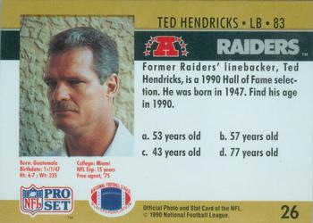1990 Pro Set FACT Cincinnati #26 Ted Hendricks Back