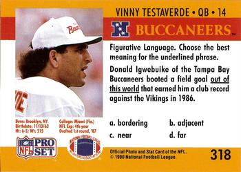 1990 Pro Set FACT Cincinnati #318 Vinny Testaverde Back